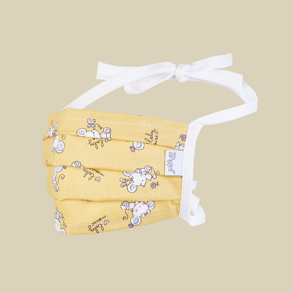 Rouška dětská bavlněná jednovrstvá - žlutá myšky