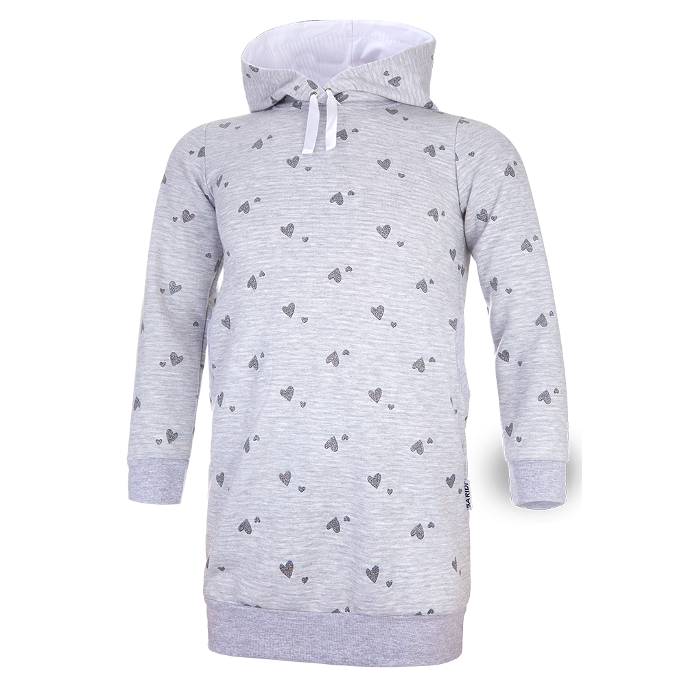 Šaty mikinové - šedý melír srdce lesk 134