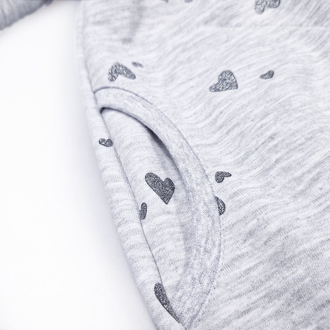 Šaty mikinové - šedý melír srdce lesk 146