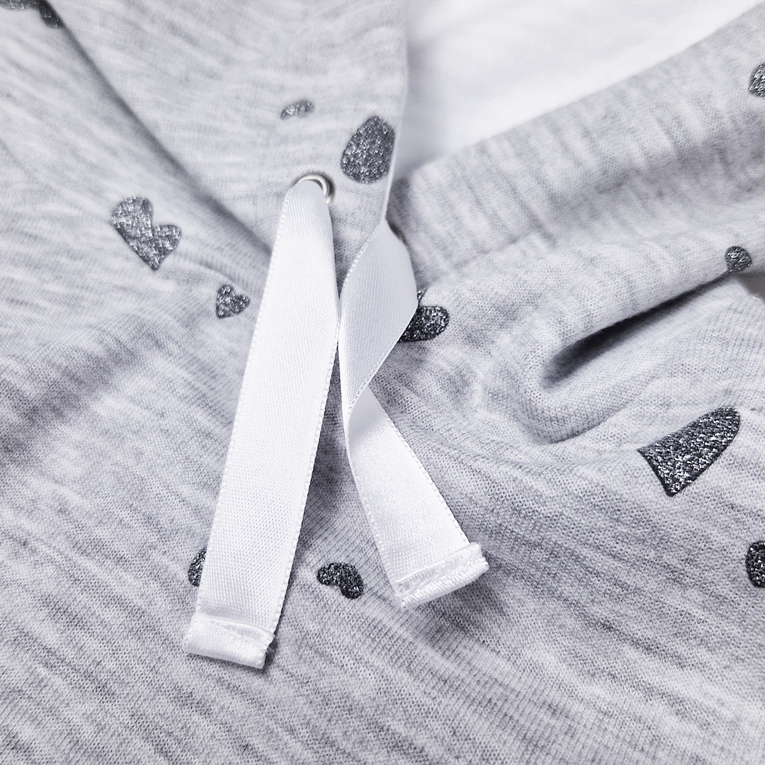 Šaty mikinové - šedý melír srdce lesk 146