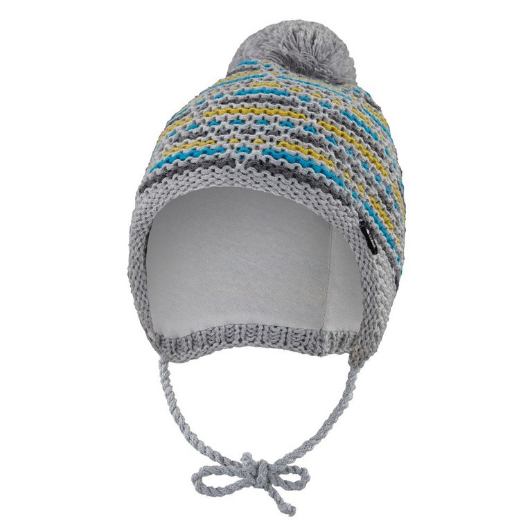 Čepice pletená zavazovací čárky Outlast ® - šedomodrožlutá 3 | 42-44 cm