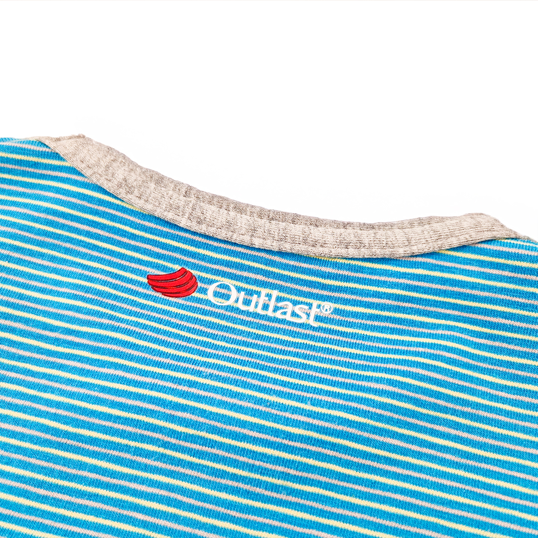 Pyžamo KR Outlast® - pruh modrožlutý/šedý melír 98