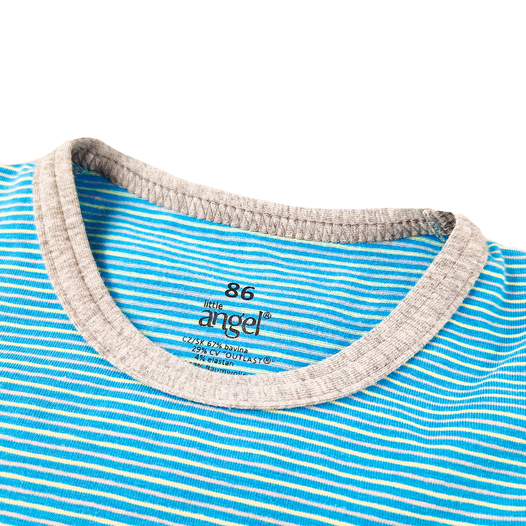 Pyžamo KR Outlast® - pruh modrožlutý/šedý melír 98