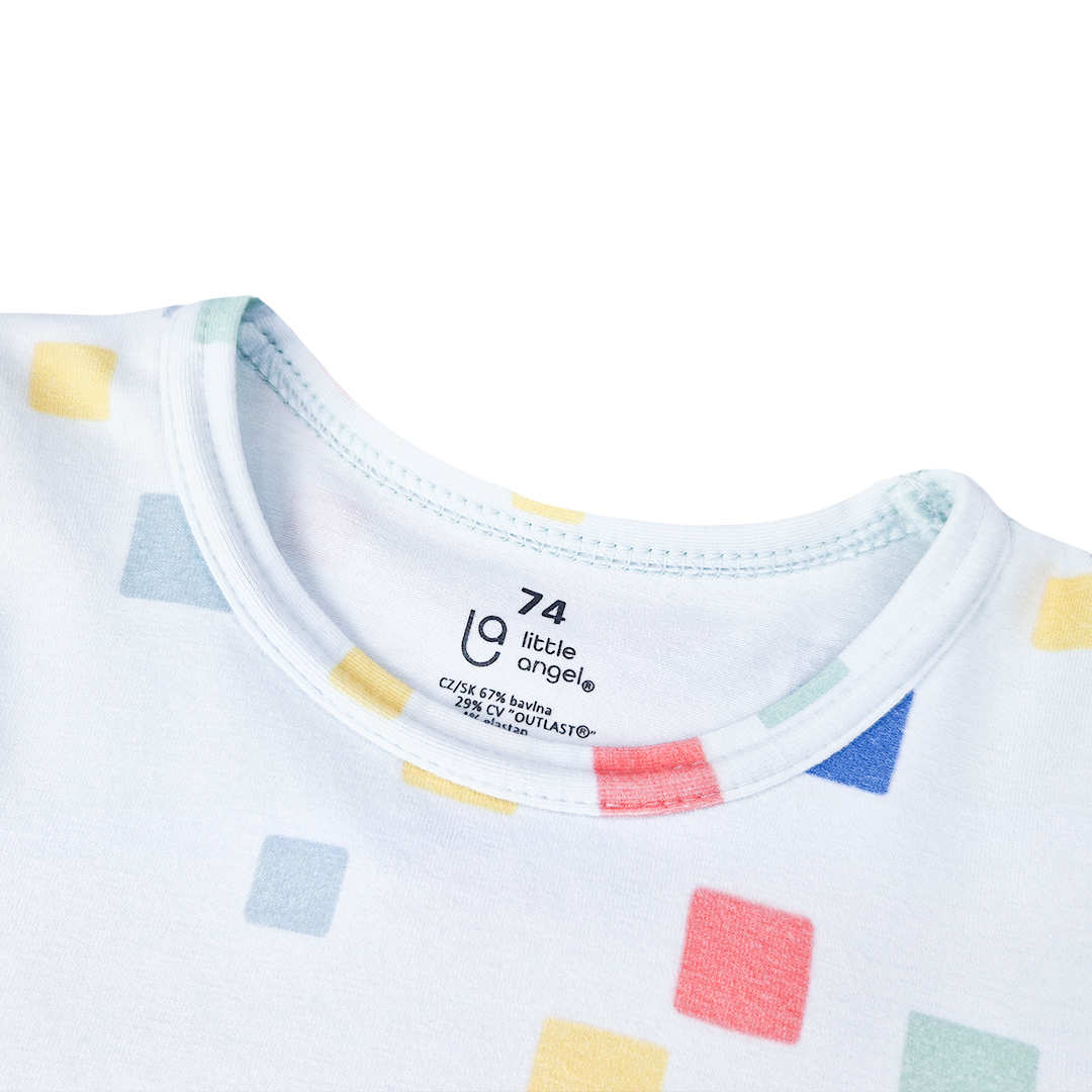 Body tenké tričko TISK KR Outlast® - bleděmodrá kostičky 74