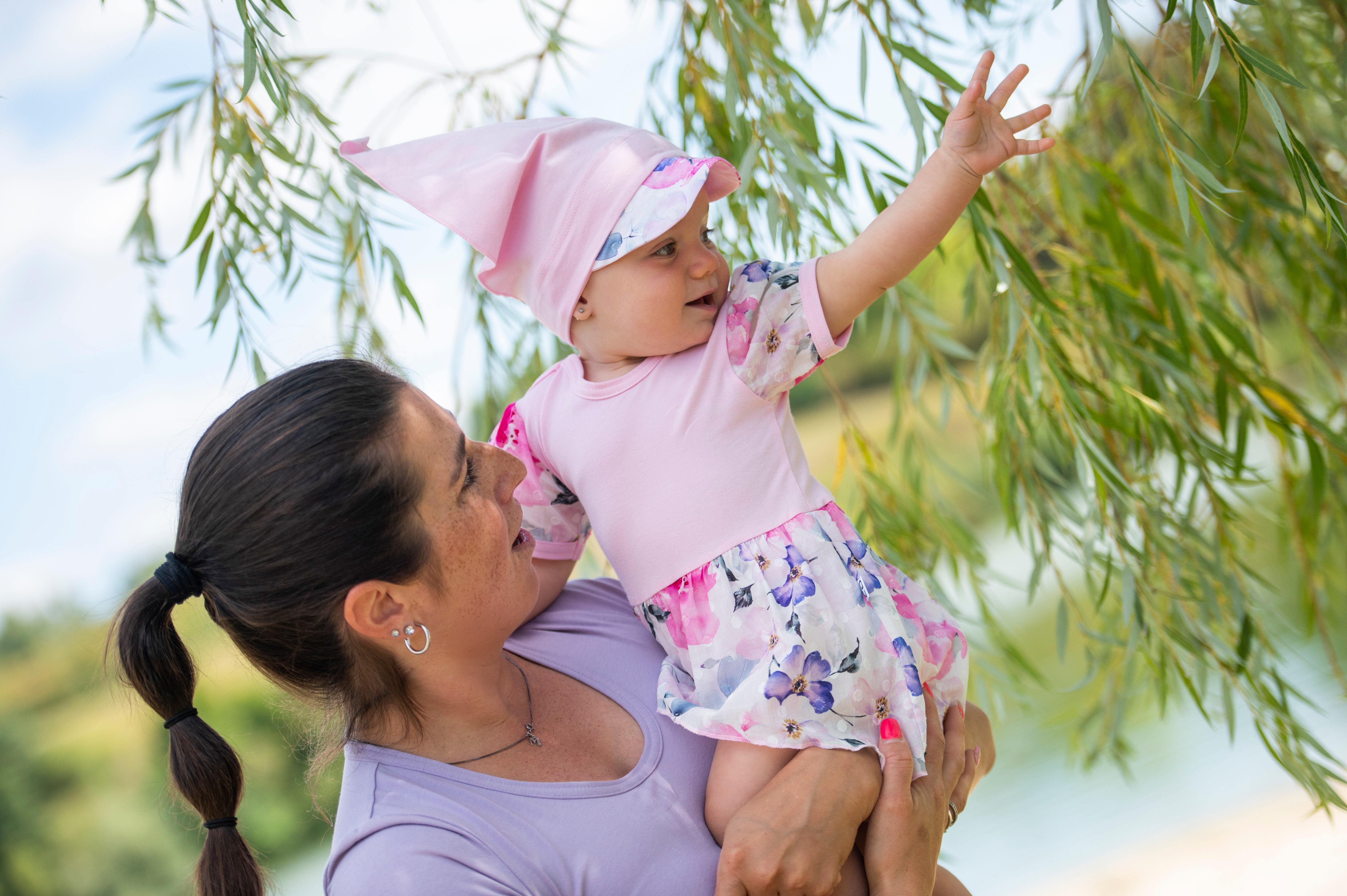 Šátek tenký kšilt Outlast® - růžová baby/kytky 4 | 45-48 cm