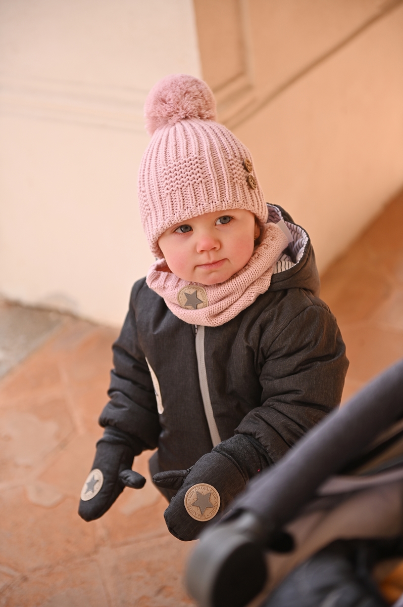 Čepice pletená bambule knoflíky Outlast ® - sv.růžová 5 | 49-53 cm