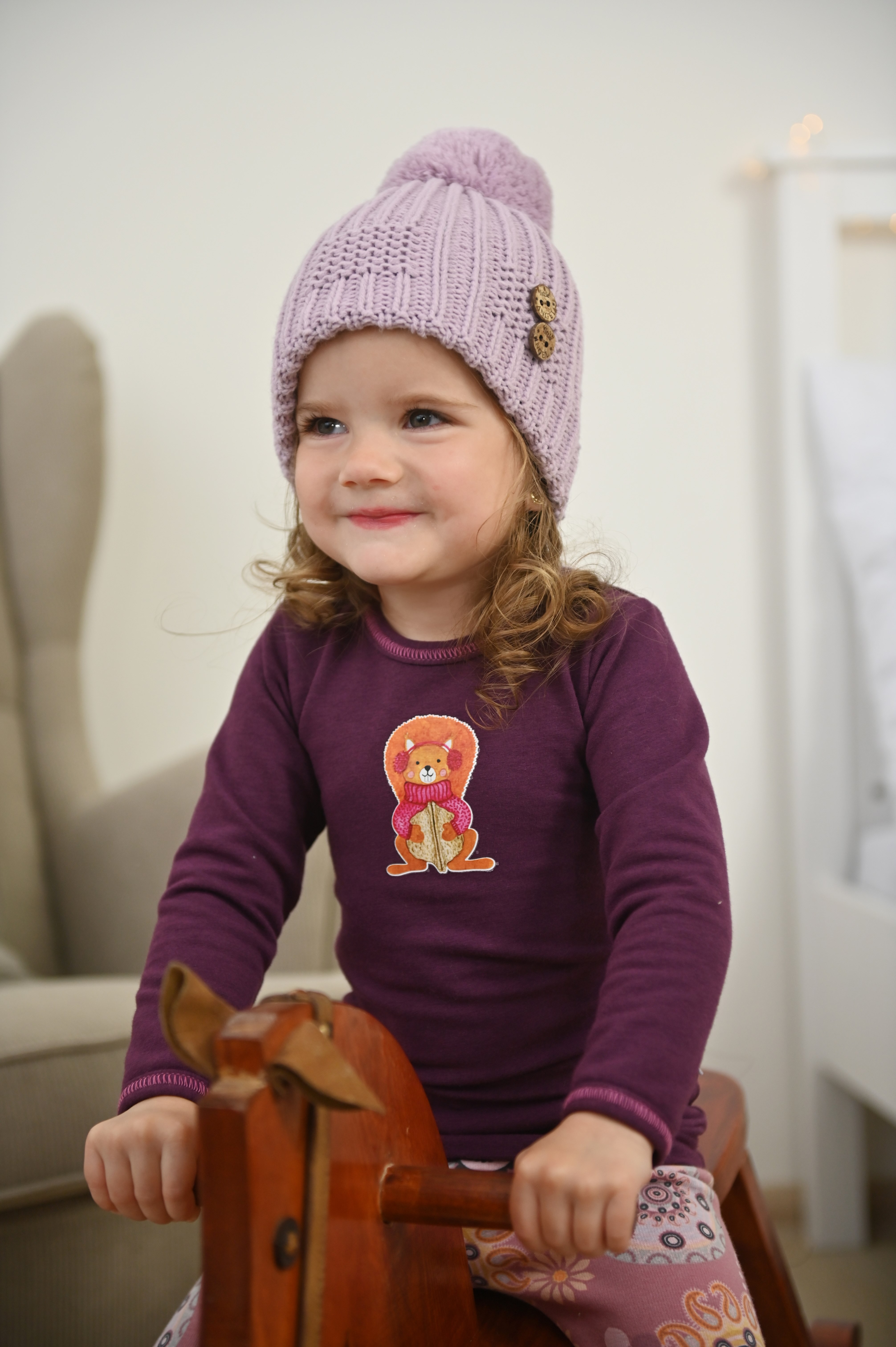 Čepice pletená bambule knoflíky Outlast ® - sv.fialová 4 | 45-48 cm