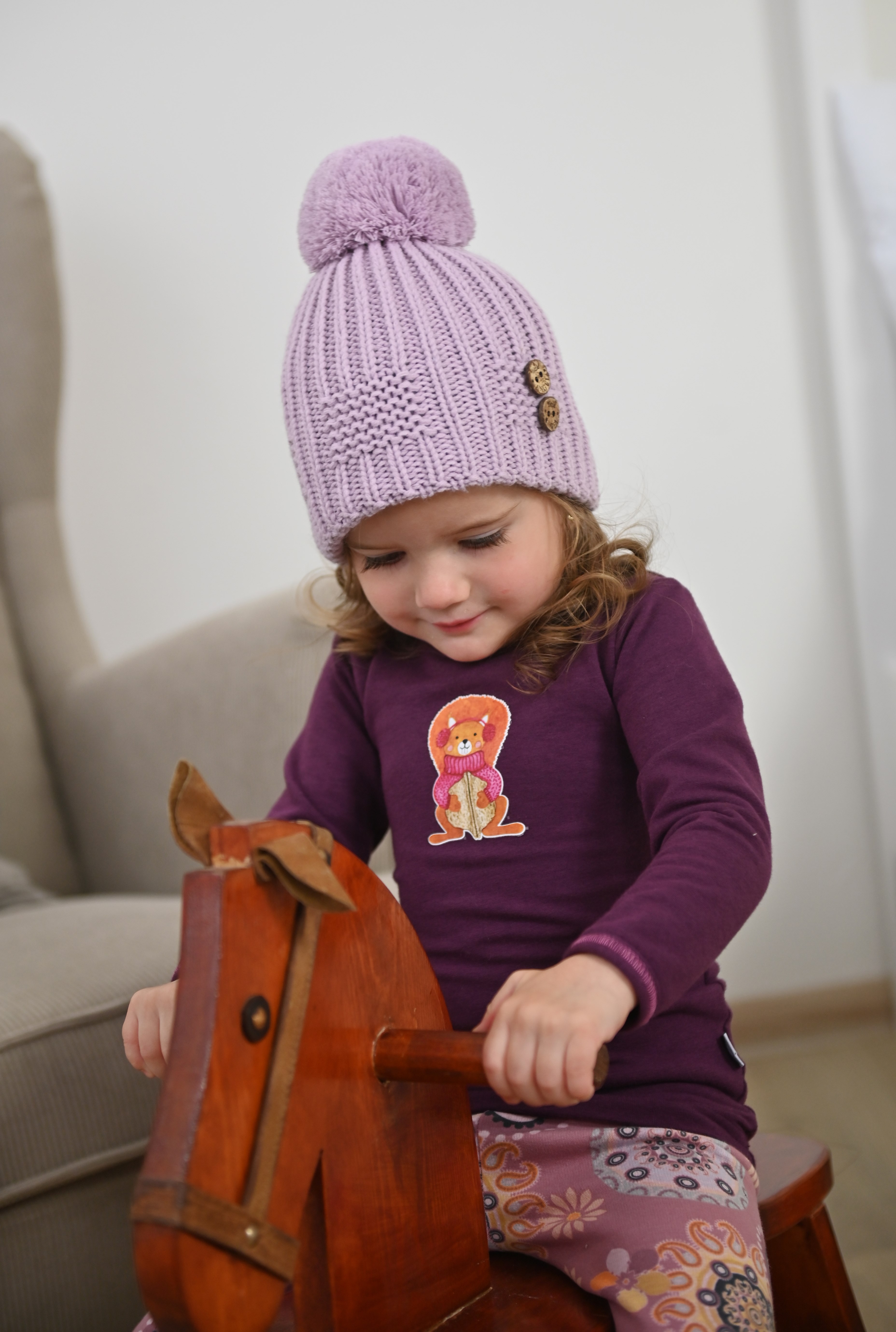 Čepice pletená bambule knoflíky Outlast ® - sv.fialová 4 | 45-48 cm