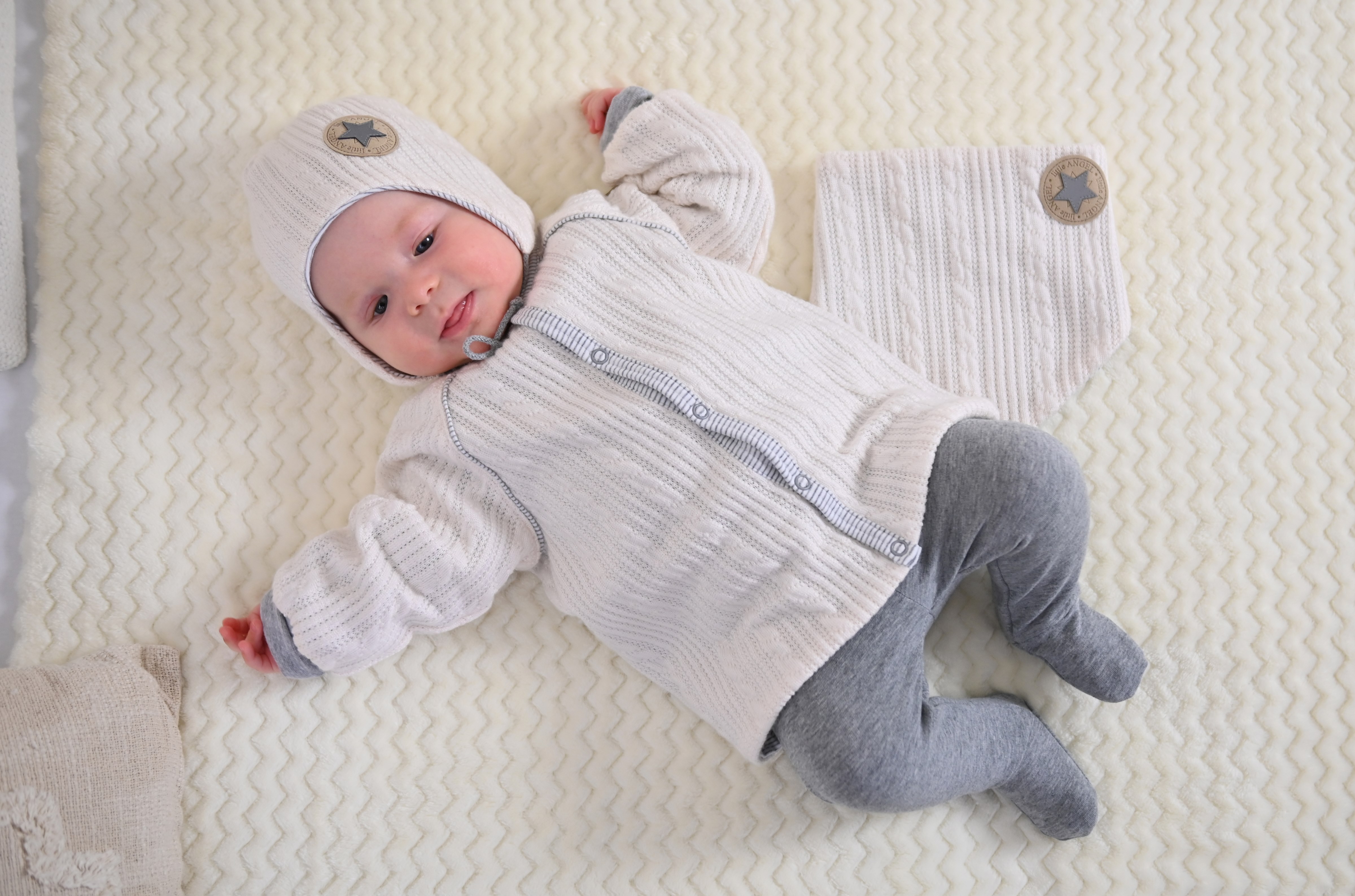 Kabátek podšitý Outlast® - Off White/pruh bílošedý melír 74-80