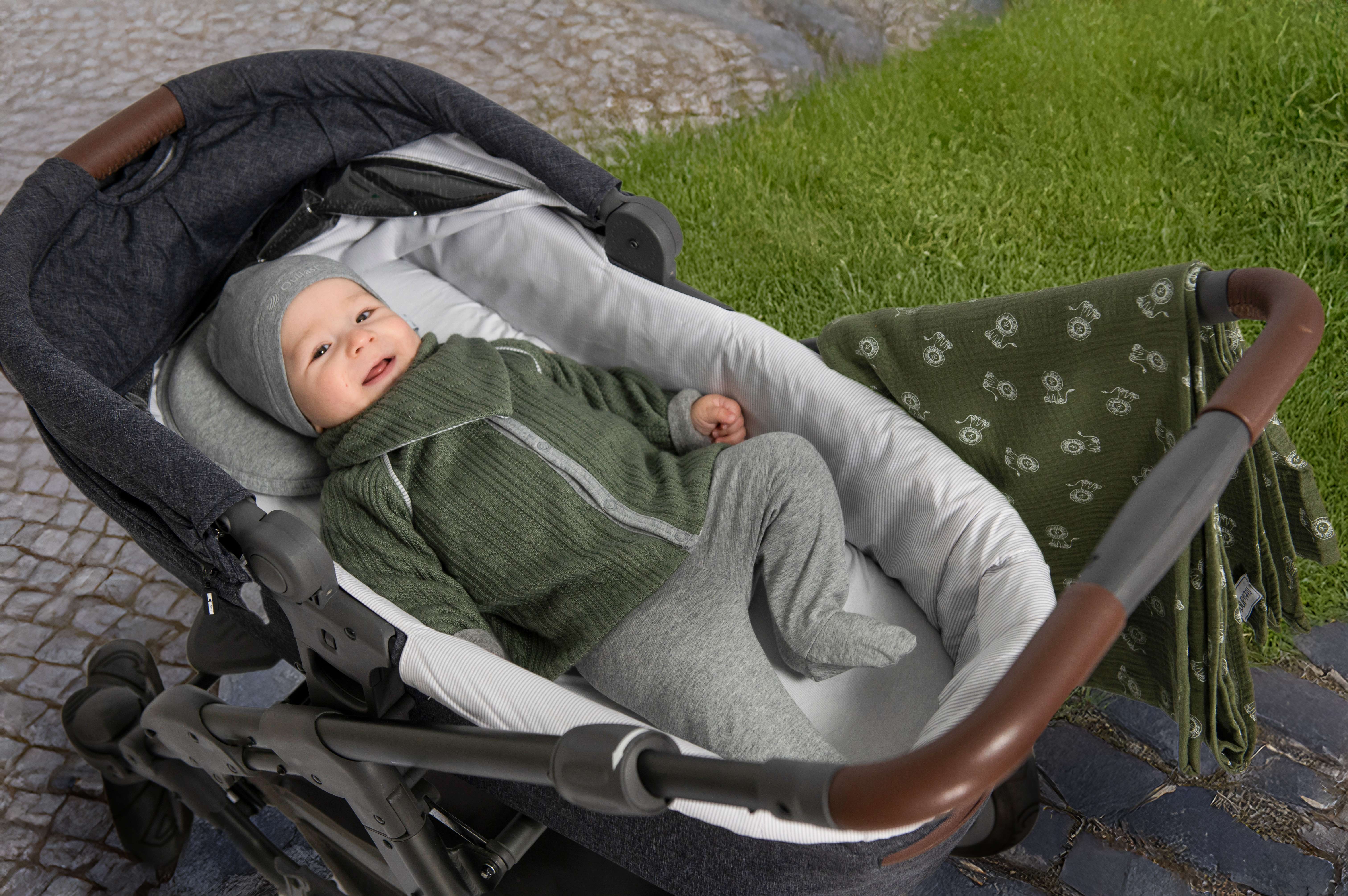 Kabátek podšitý Outlast® - mechová/pruh bílošedý melír 62-68