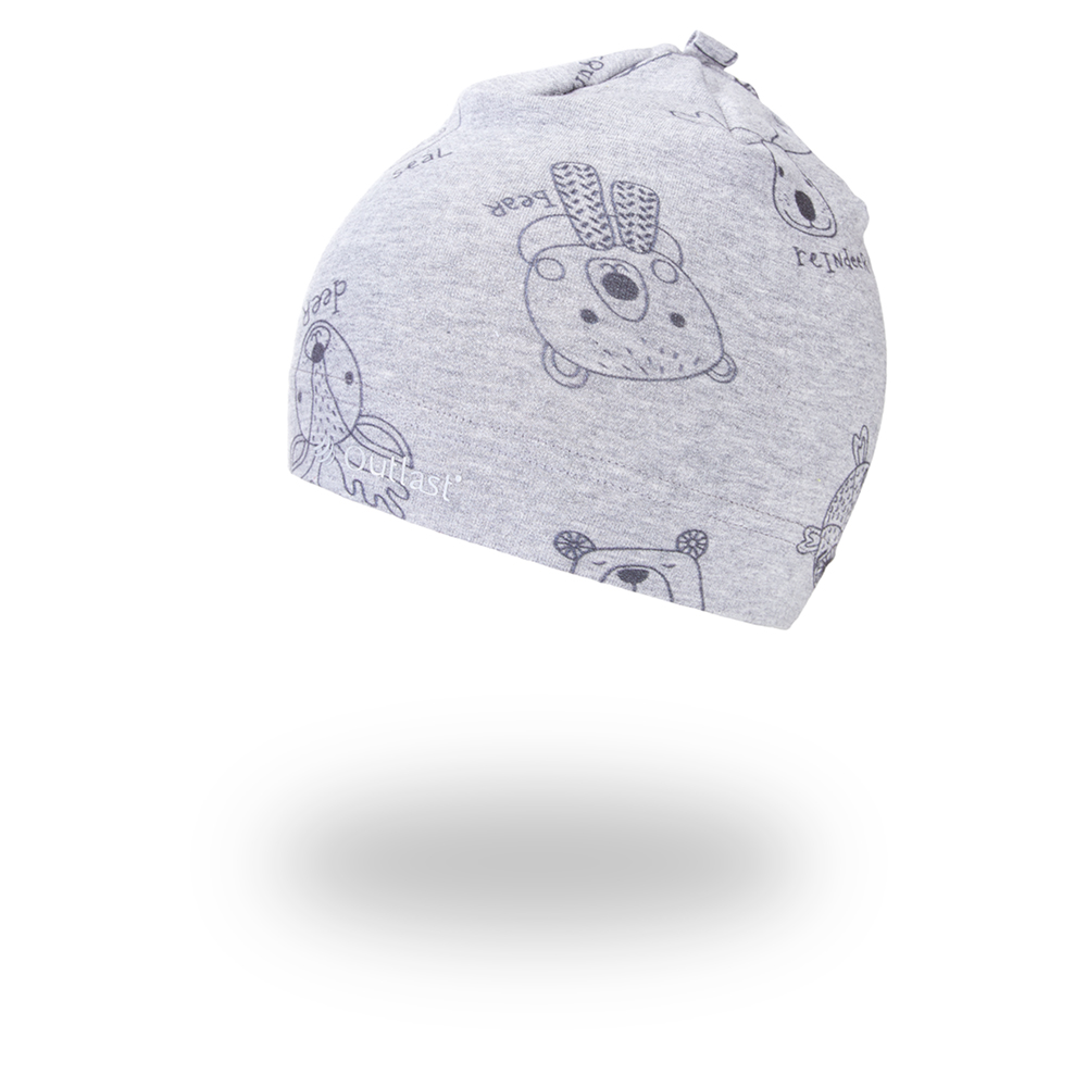Čepice smyk natahovací TISK Outlast ® - šedý melír zvířátka 3 | 42-44 cm