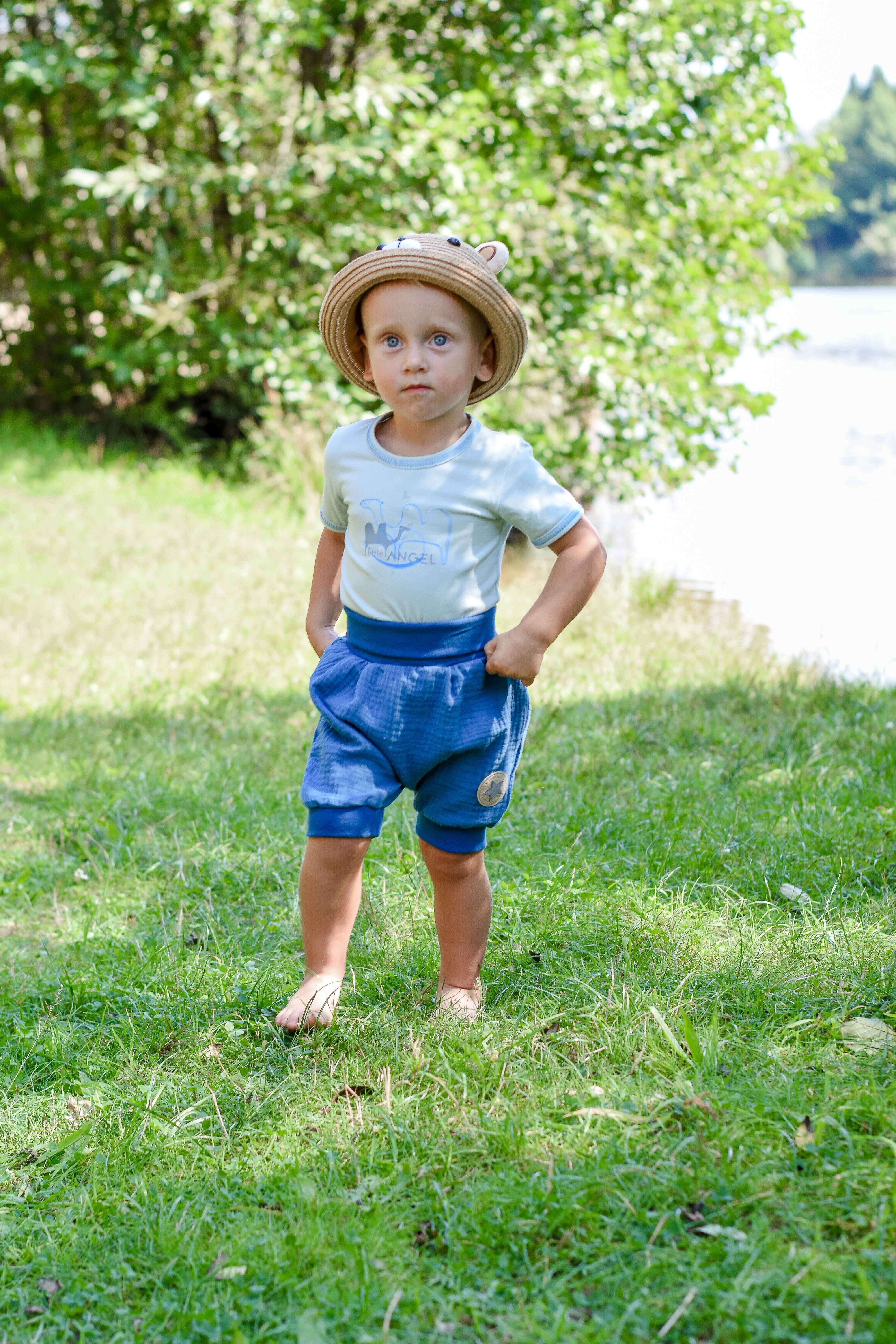 Šortky tenké harémky - denim 98