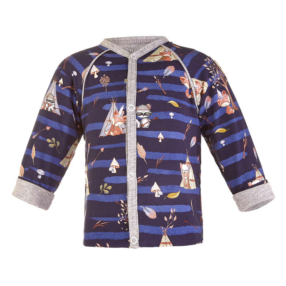 Kabátek podšitý Outlast® - tm.modrá zvířátka teepee/šedý melír 62-68