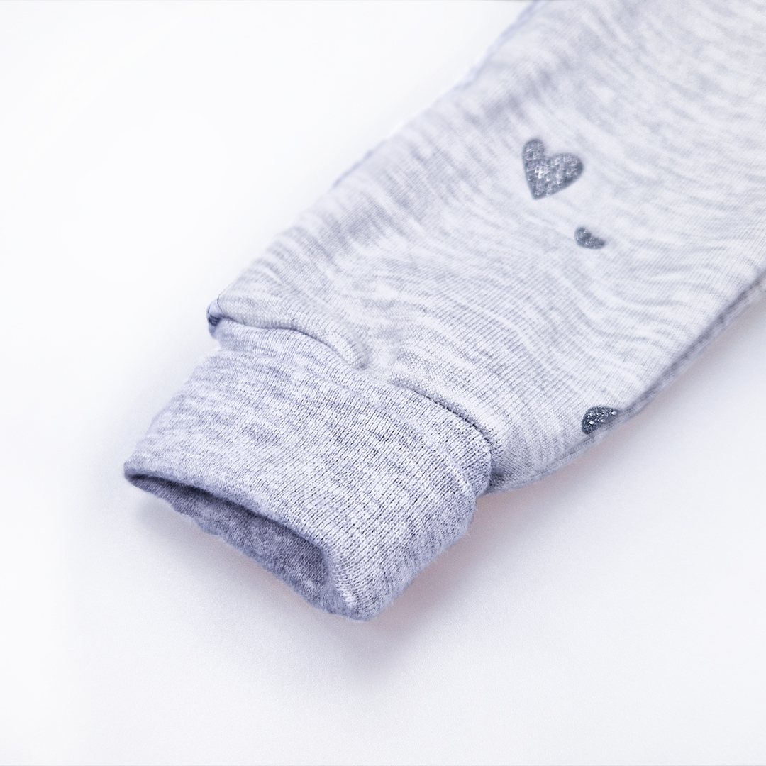 Šaty mikinové - šedý melír srdce lesk 122