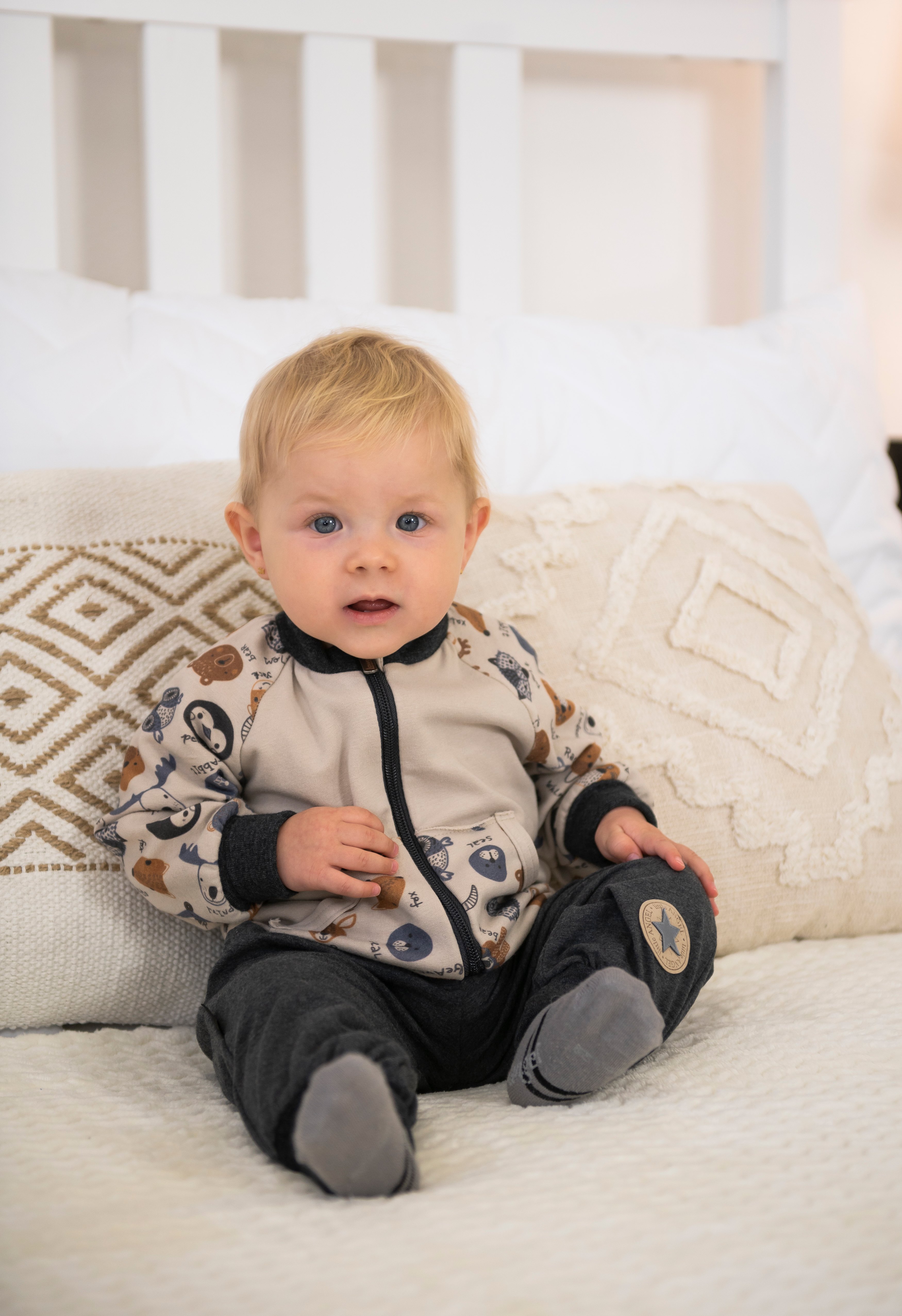 Mikina smyk TISK rozepínací Outlast® - latte barevná zvířátka 104