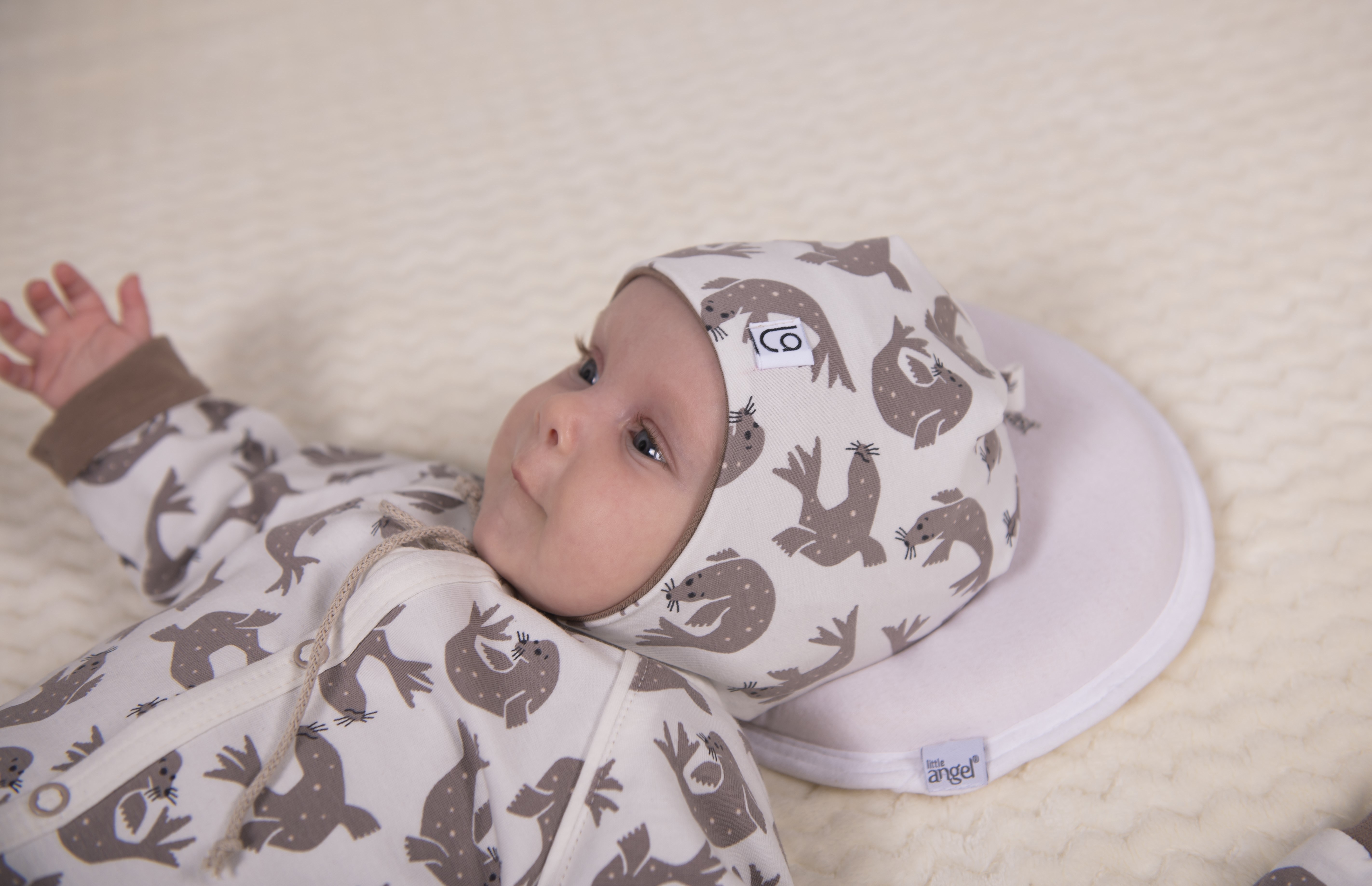 Čepice podšitá zavazovací BIO Outlast® - bílá hnědý tuleň/oříšková 1 | 36-38 cm