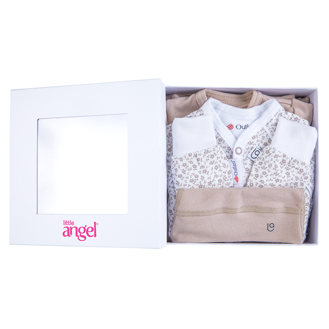 Novorozenecká sada smyk Outlast® - bílá sv.hnědé květy/latte 62