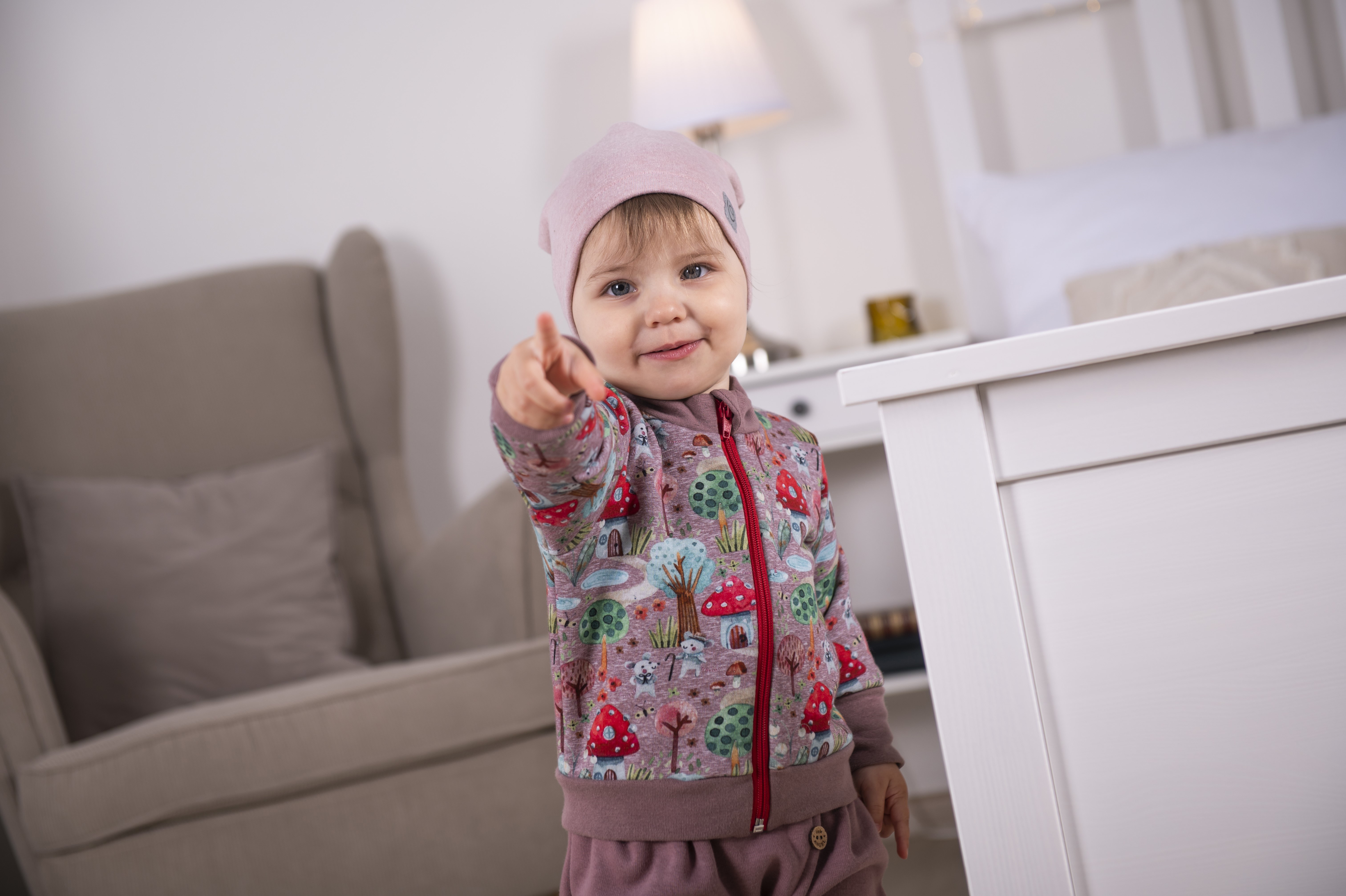 Mikina hřejivá rozepínací - muchomůrky starorůžová 74