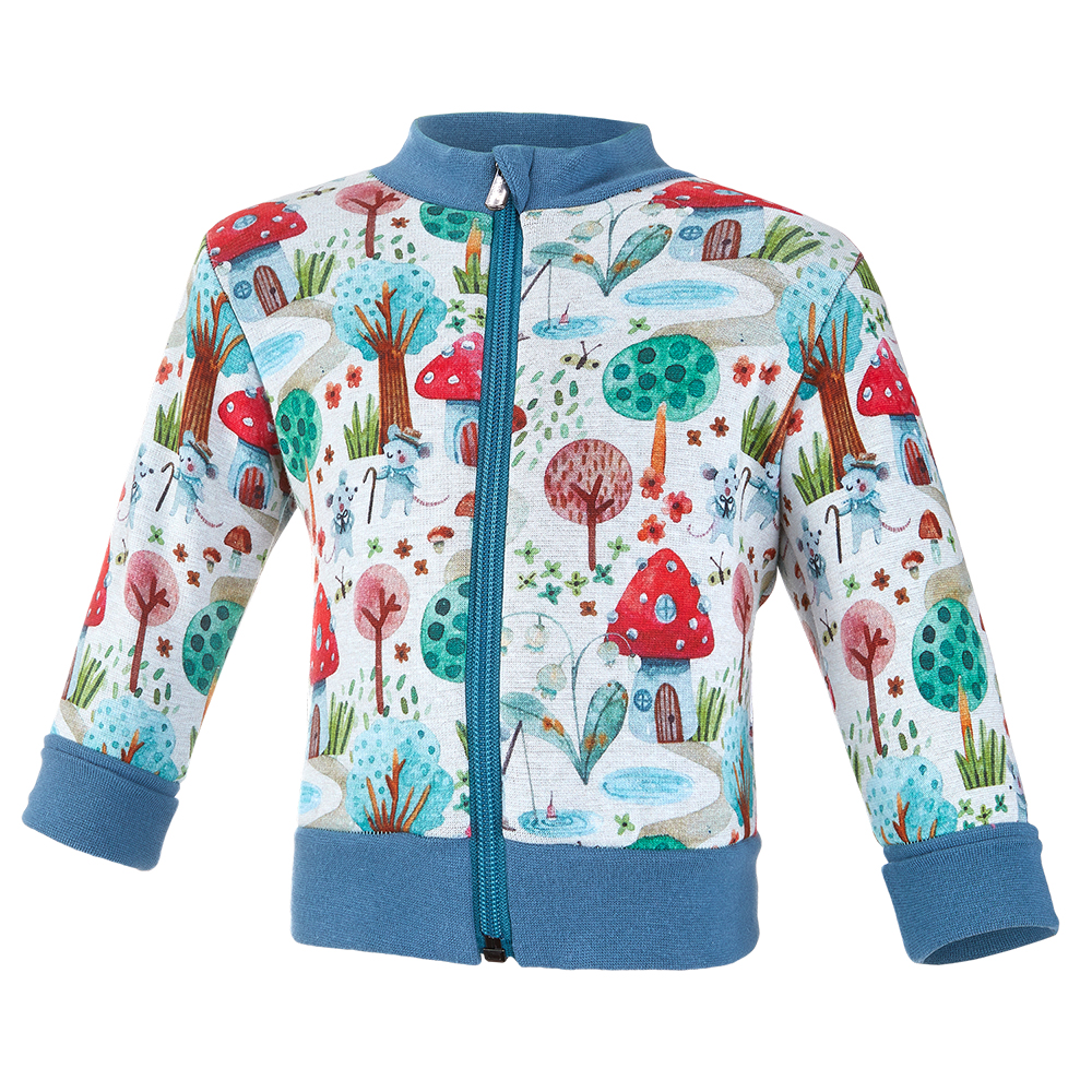 Mikina hřejivá rozepínací - muchomůrky béžová 68