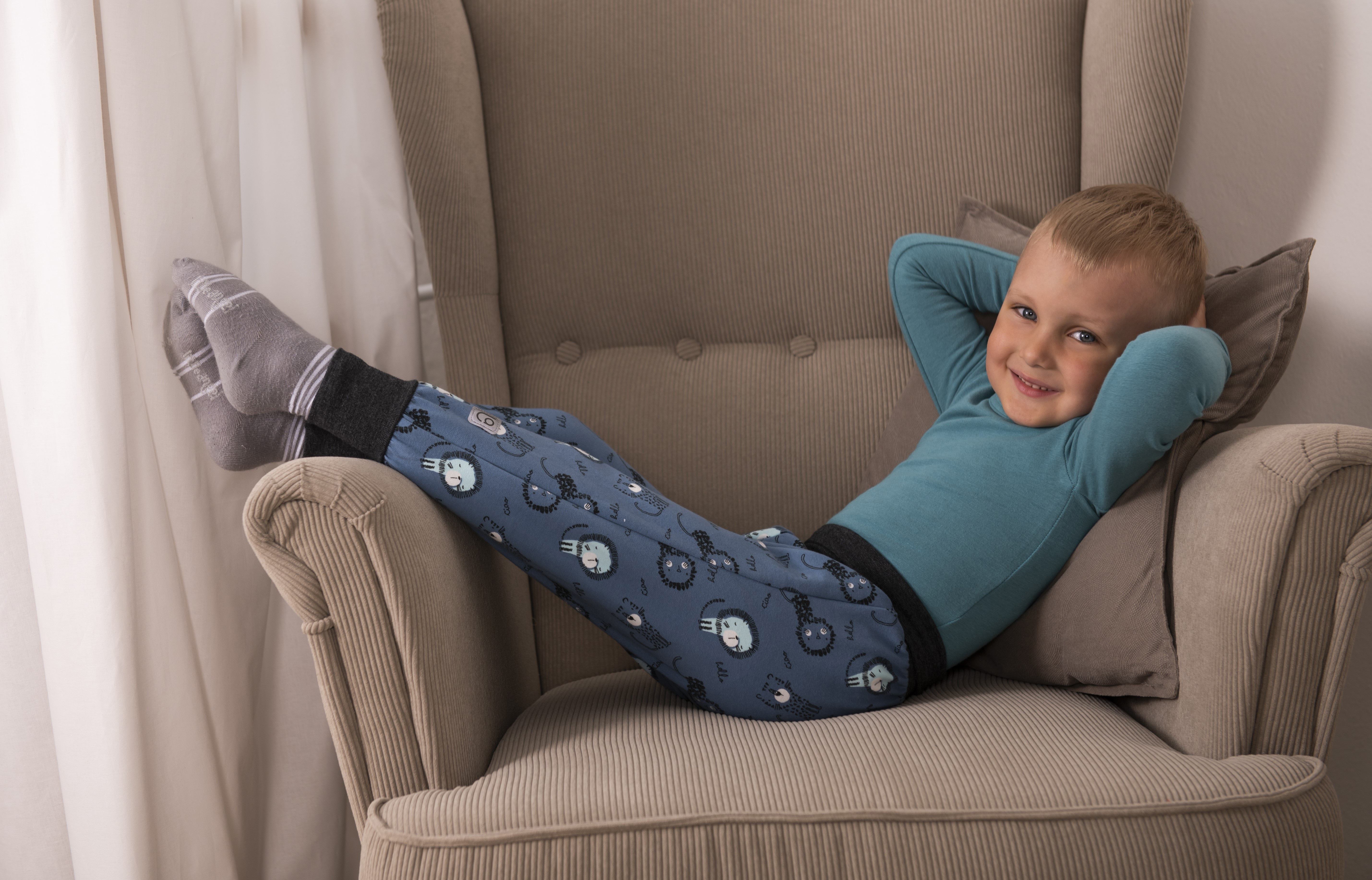 Tepláky - denim lvíčci 104