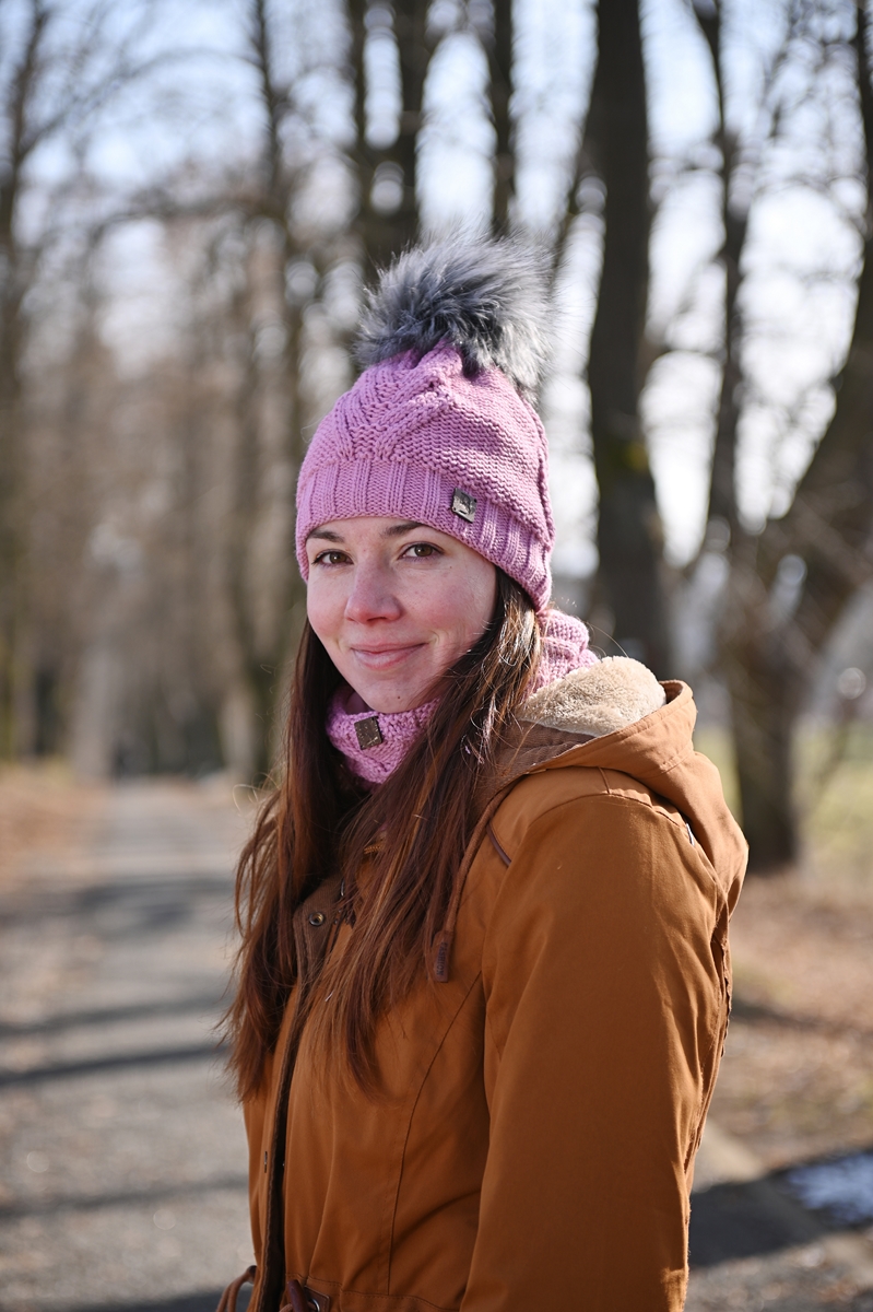 Set pletená čepice s BAMBULÍ a nákrčník Outlast ® - levandulová 6 | 54-57 cm