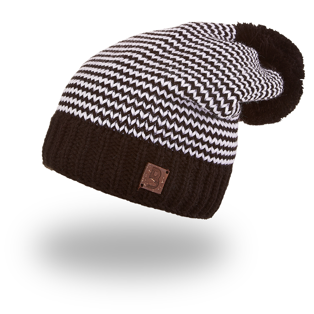 Čepice pletená cikcak s bambulí Outlast ® - černobílá 5 | 49-53 cm