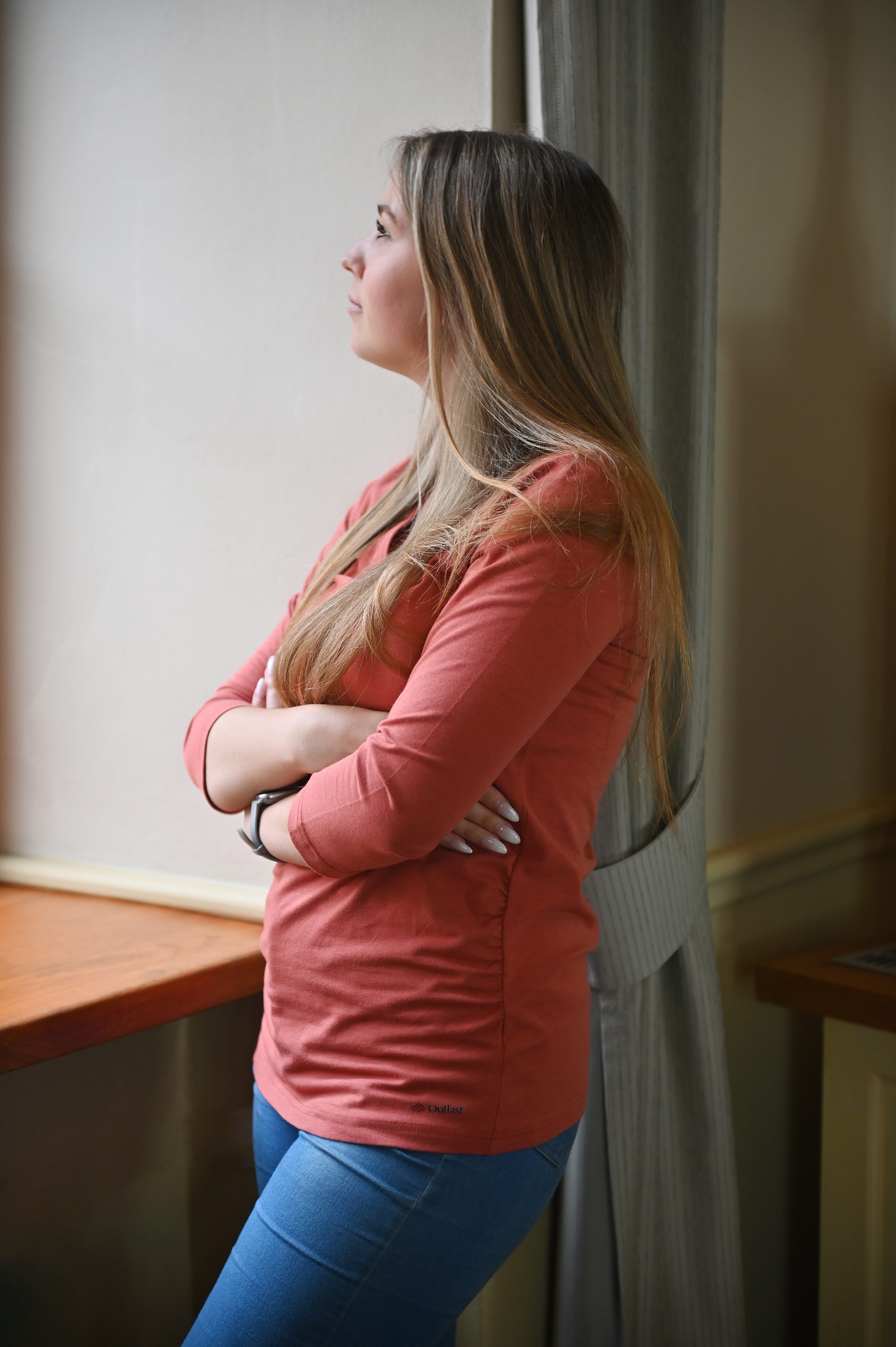 Tričko dámské řasené tenké 3/4 rukáv Outlast® - skořicová XL