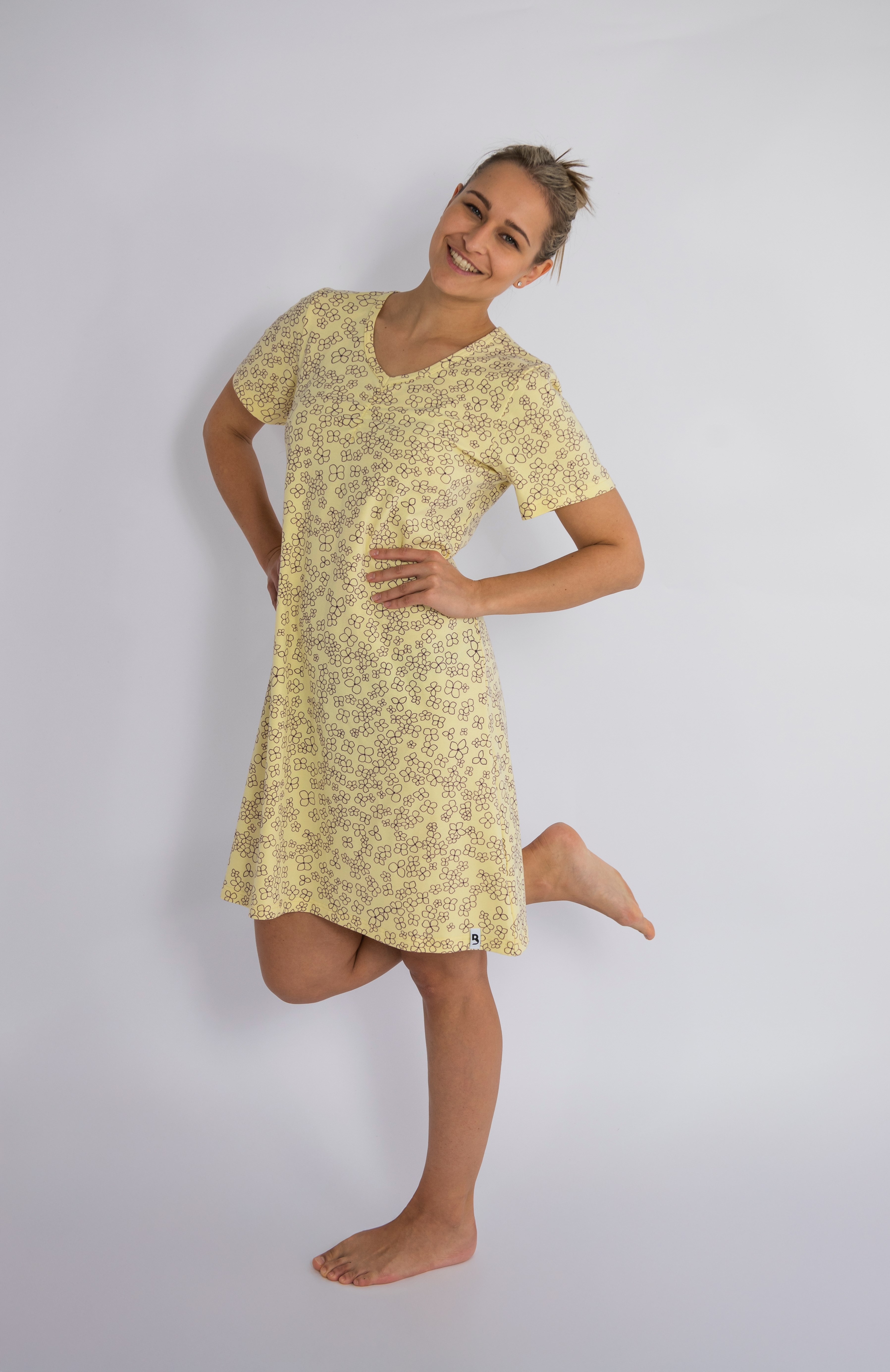 Noční košile TISK KR tenká Outlast® - sv.žlutá kytičky XL