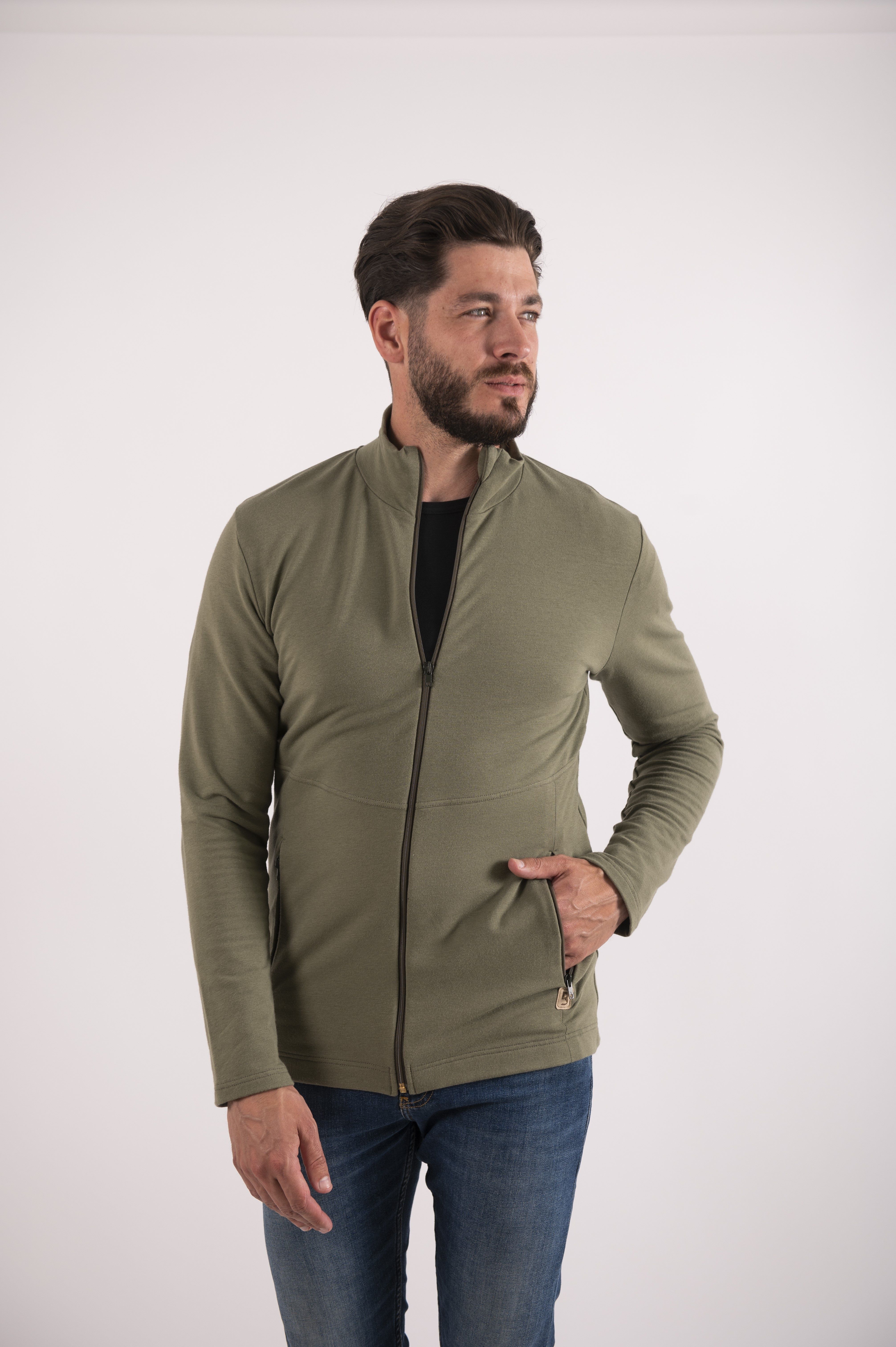 Mikina pánská rozepínací smyk Outlast® - khaki army XL