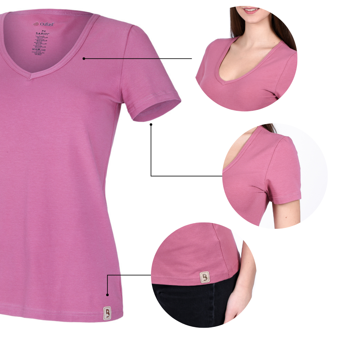 Tričko dámské KR tenké výstřih V Outlast® - tm.starorůžová XL