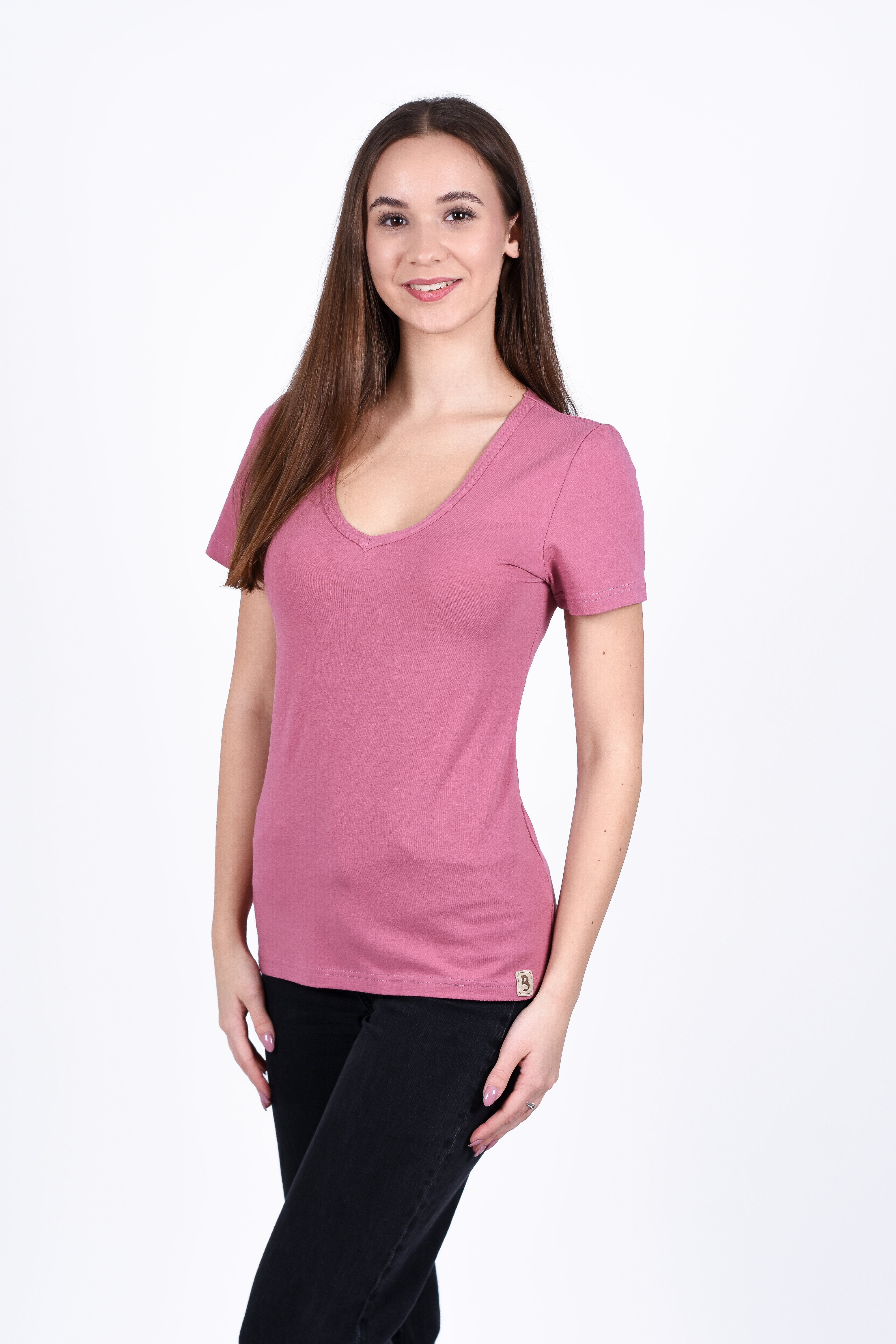 Tričko dámské KR tenké výstřih V Outlast® - tm.starorůžová XL