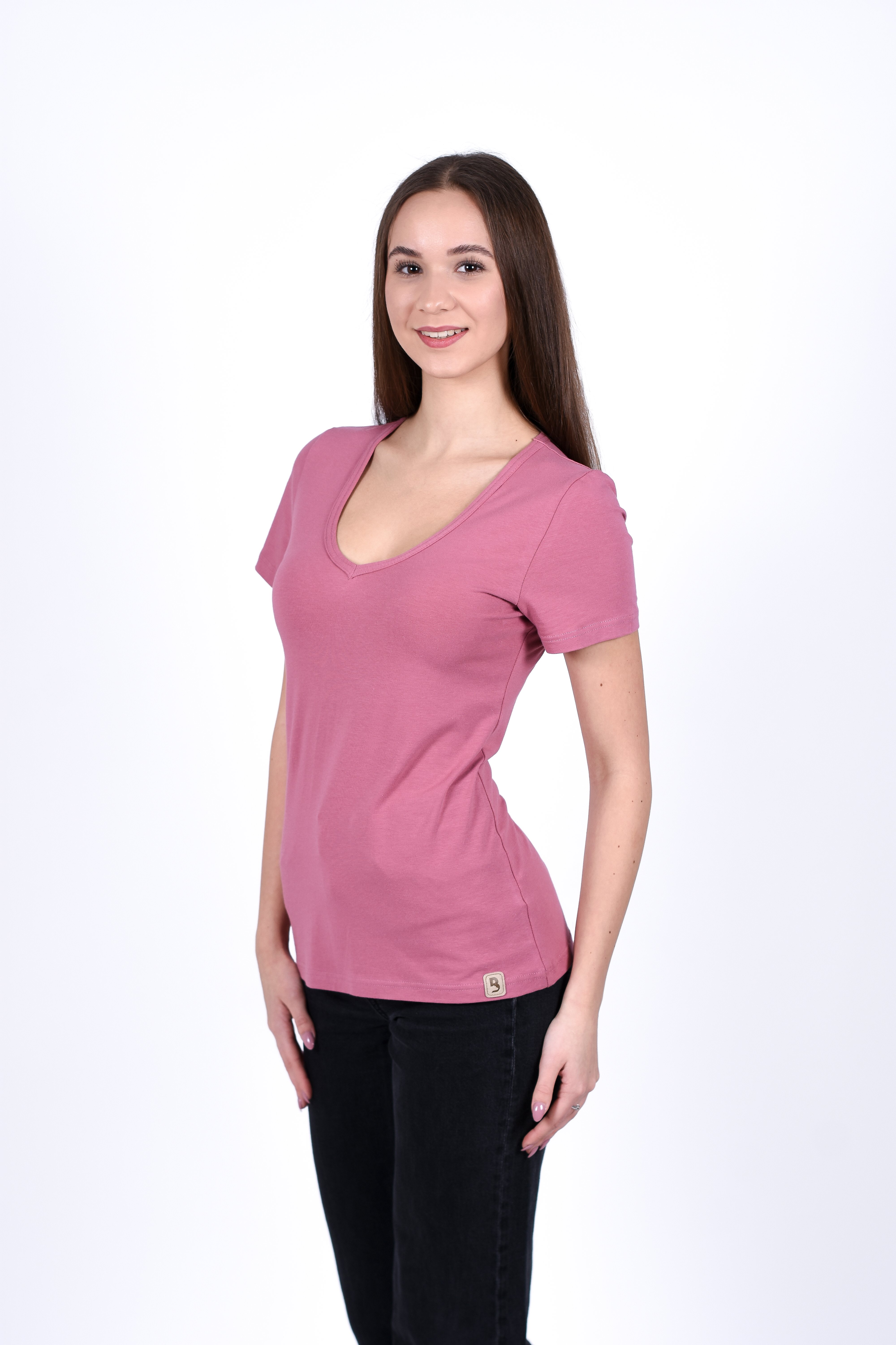 Tričko dámské KR tenké výstřih V Outlast® - tm.starorůžová XL