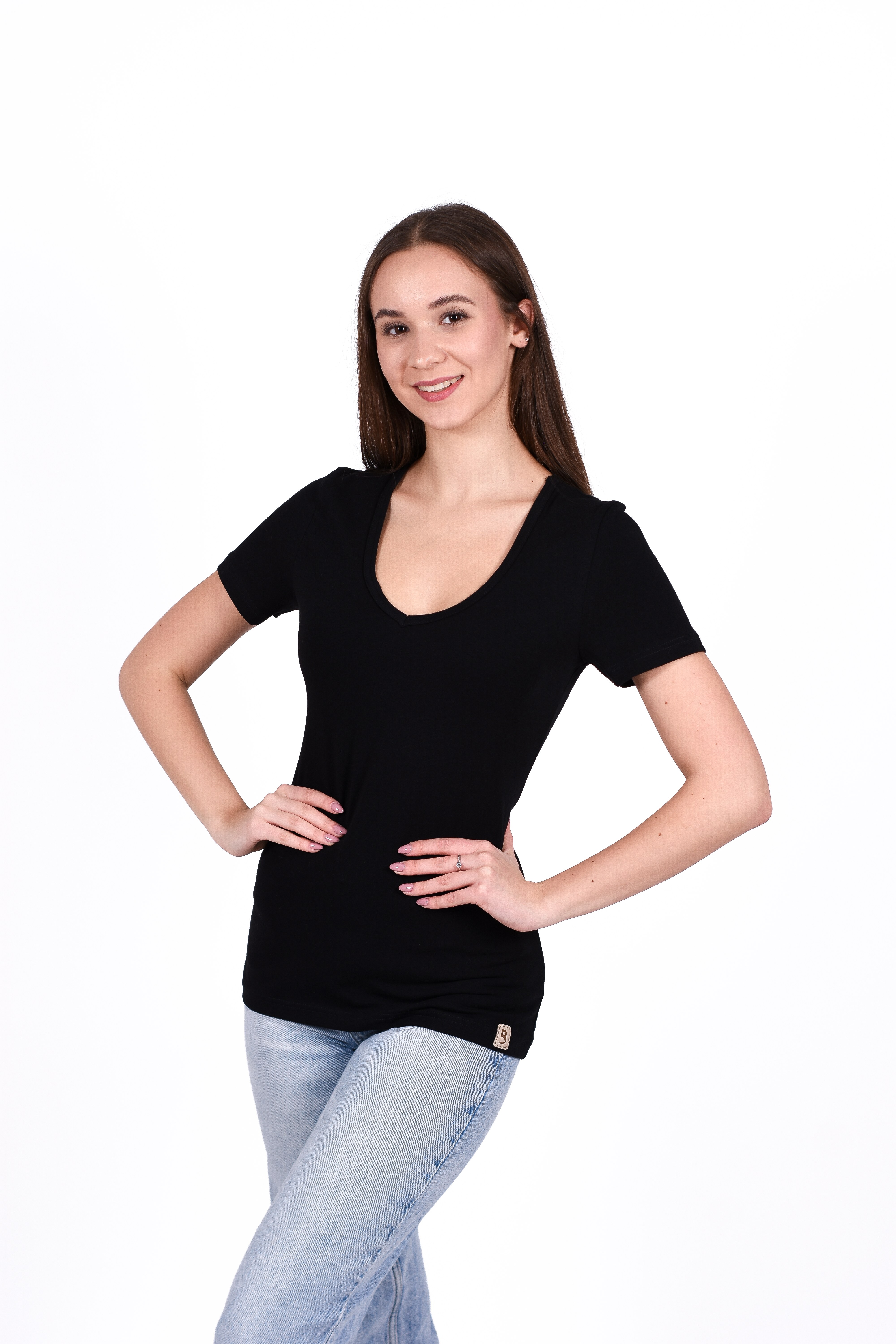 Tričko dámské KR tenké výstřih V Outlast® - černá M