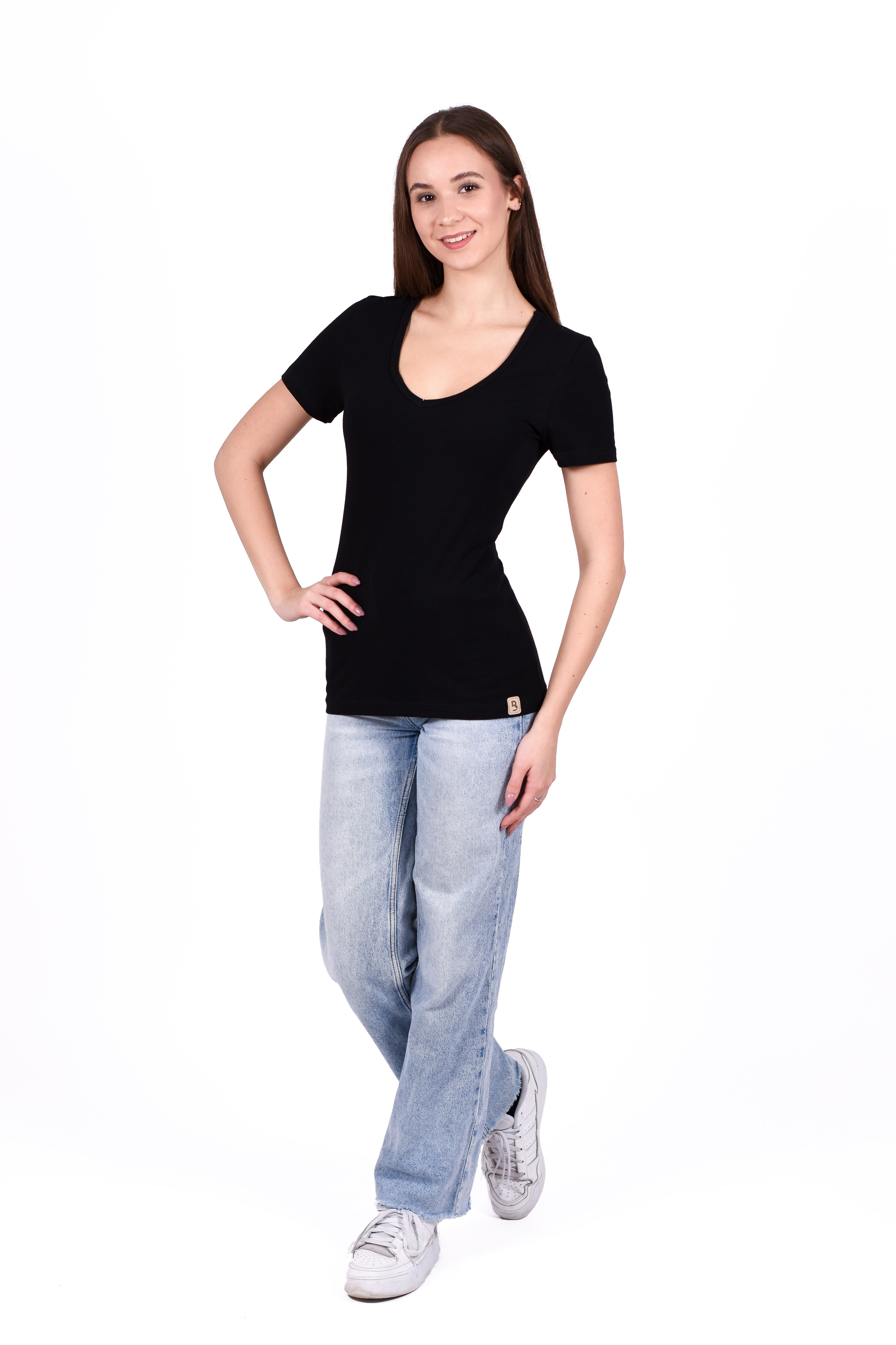 Tričko dámské KR tenké výstřih V Outlast® - černá M